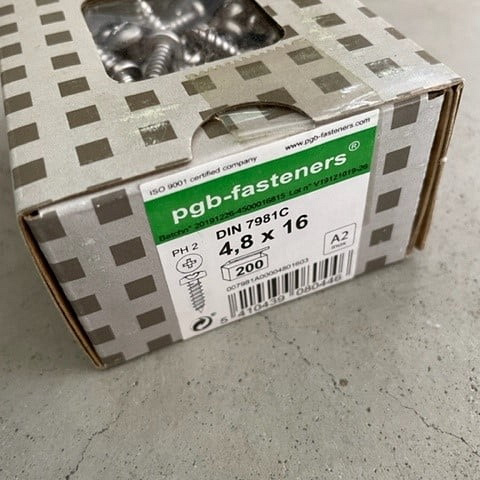 INOX Schroef 4.8x16mm